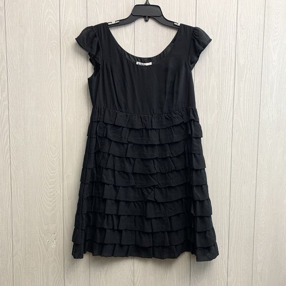 Kensie Black Silk Short Sleeve Layered Ruffle Dress Size Medium NWT - Picture 1 of 7